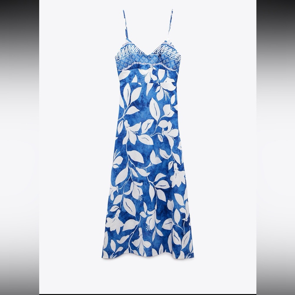Zara NWT linen blend printed dress